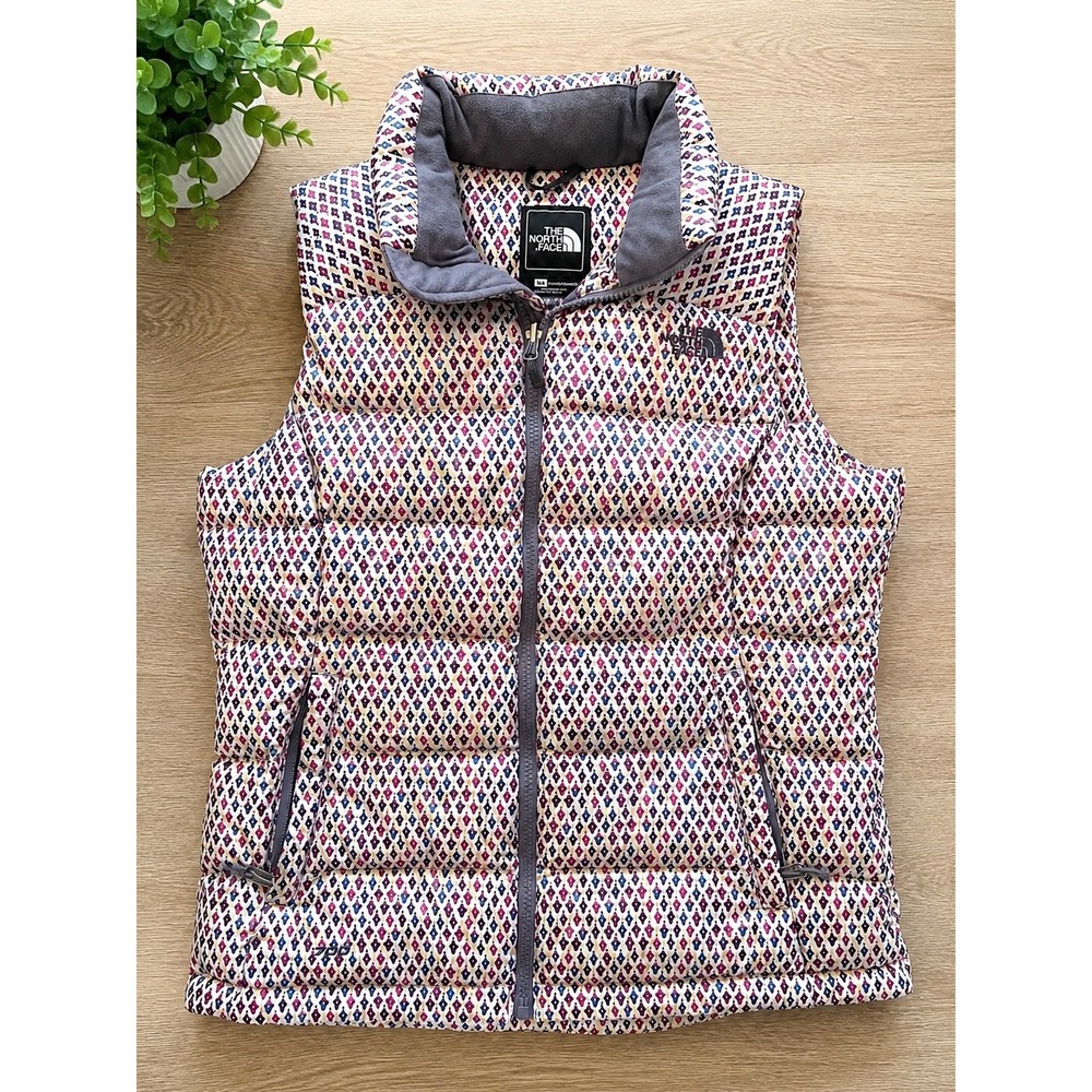 The North Face Nuptse 700 Down Puffer Vest Womens Medium Geometric Diamond Print